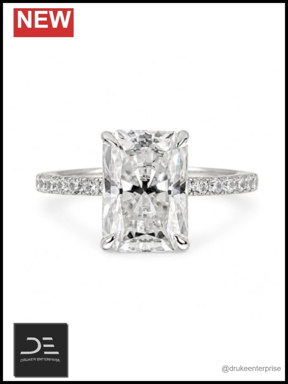 925 Sterling Silver 3.5CT Radiant Cut Moissanite Engagement Ring